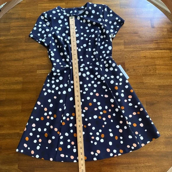 NWT $128 Vince Camuto Polka Dot Short Sleeve Fit & Flare Dress in NAVY MULTI-2P! - Picture 7 of 11